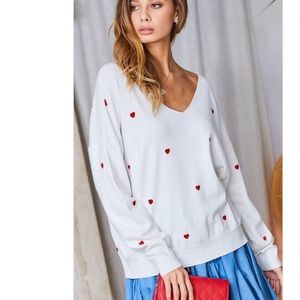 V-Neck Heart Print Sweater